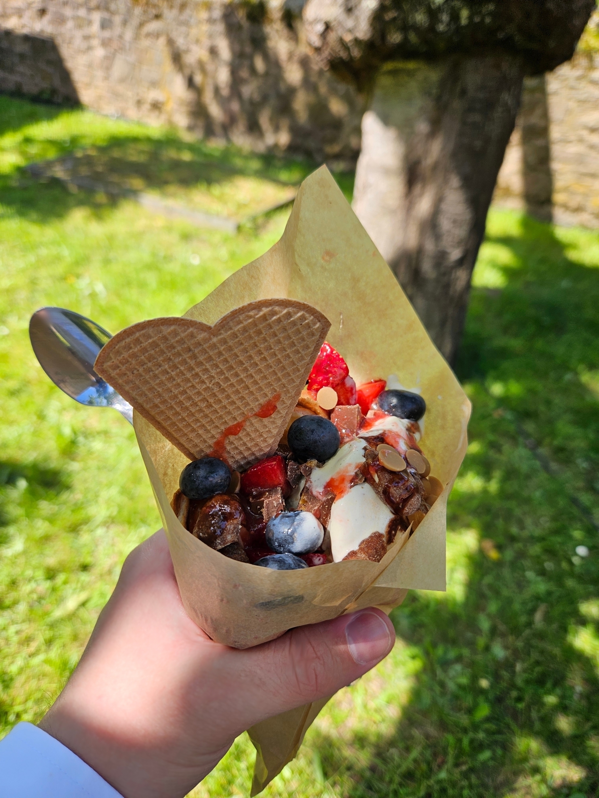 Bubble-Waffeln mit Eis und Toppings